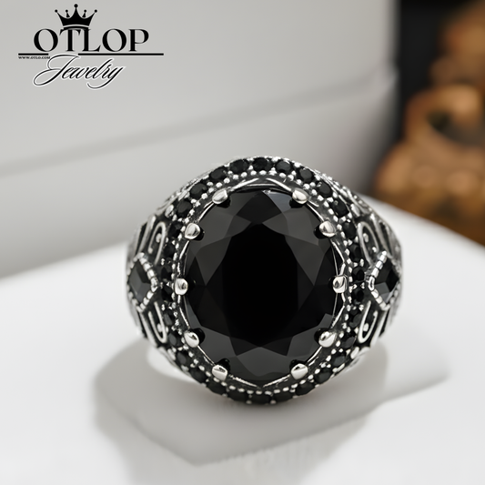 خاتم فضة تركي عيار 925 مع حجر رئيسي وترصيع جانبي بالاونكس الاصلي   - كود 8895