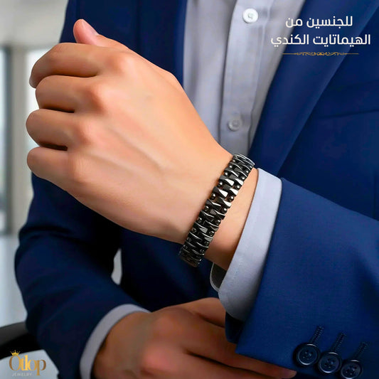 أسورة ثلاثة صفوف صناعة يدوية من الهيماتايت الكندي الطبيعي | تحفة فاخرة للجنسين - كود 8639