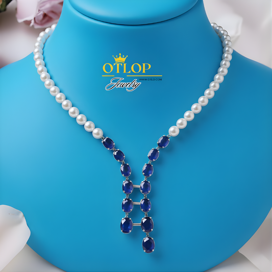 عقد من اللؤلؤ الطبيعي مع الزفير الازرق الاصلي -هدايا فاخرة - كود 1910