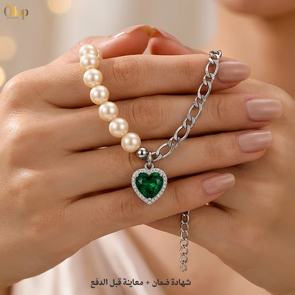 سوار يونيسكس لؤلؤ طبيعي وزمرد صناعي / فضة ٩٢٥ - كود 54300-E