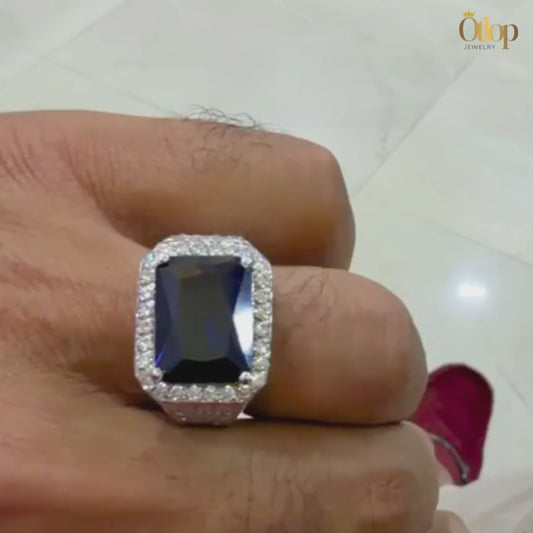 خاتم رجالي فضة 925 مرصع بالزفير مع الألماس - كود 010090