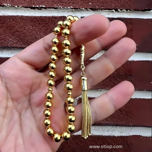 سبحه من الهيماتايت الطبيعي المطلي بالذهب - كود 712