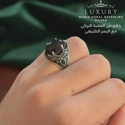 خاتم من الفضه تركي مع حجر يسر طبيعي - كود 06872