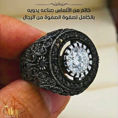 خاتم رجالي تركي عيار ٩٢٥ بترصيع أونكس  / فضة ٩٢٥ - كود 0895