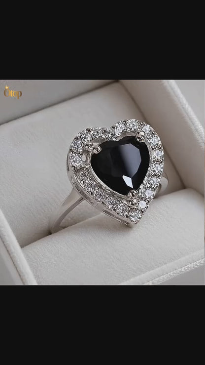 خاتم أونكس مرصع بالألماس / فضة 925 - كود 889090