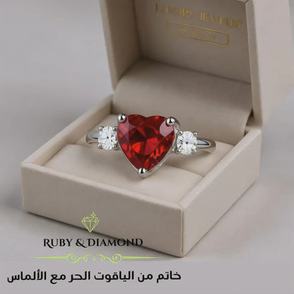 خاتم  من الألماس مع الياقوت الاصلي و فضة استرليني مطليه بالذهب الأبيض ، هدية للنساء، مجوهرات - كود 9920