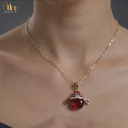 سلسلة فضة 925 مطلية بالذهب ومرينة بياقوت صناعي - كود 625454
