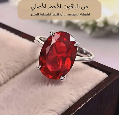 خاتم  من الياقوت الأحمر مع الفضه الاسترليني - كود 878